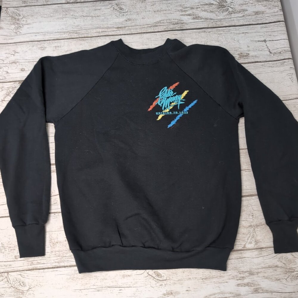 Vintage Fruit of the Loom Eddie Money Nothing to Lose Black Sweater Men Size L